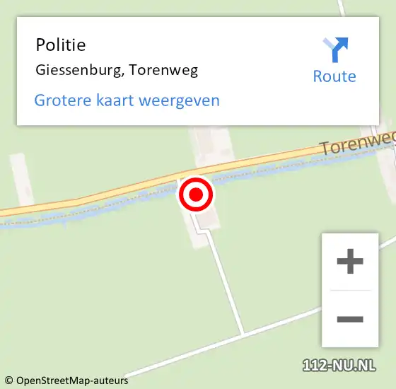 Locatie op kaart van de 112 melding: Politie Giessenburg, Torenweg op 3 juni 2024 19:57