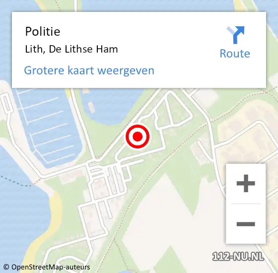 Locatie op kaart van de 112 melding: Politie Lith, De Lithse Ham op 3 juni 2024 20:11