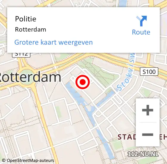 Locatie op kaart van de 112 melding: Politie Rotterdam op 3 juni 2024 20:14