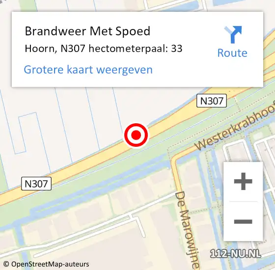 Locatie op kaart van de 112 melding: Brandweer Met Spoed Naar Hoorn, N307 hectometerpaal: 33 op 3 juni 2024 20:32