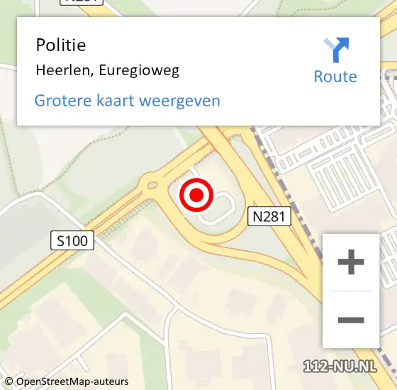 Locatie op kaart van de 112 melding: Politie Heerlen, Euregioweg op 3 juni 2024 20:48