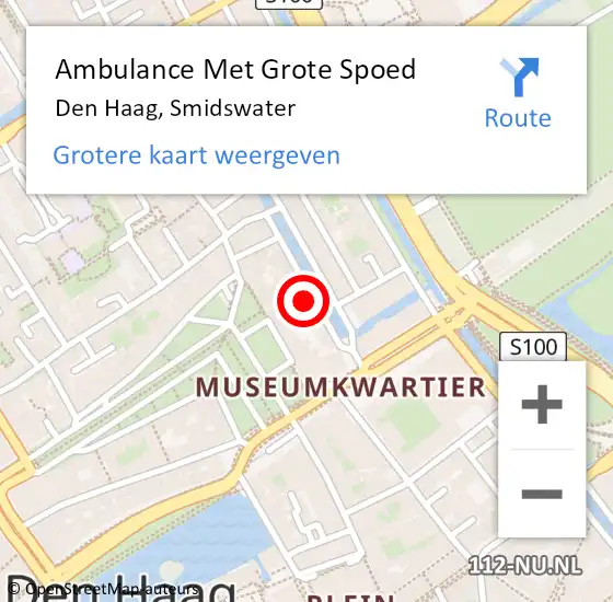 Locatie op kaart van de 112 melding: Ambulance Met Grote Spoed Naar Den Haag, Smidswater op 3 juni 2024 20:56