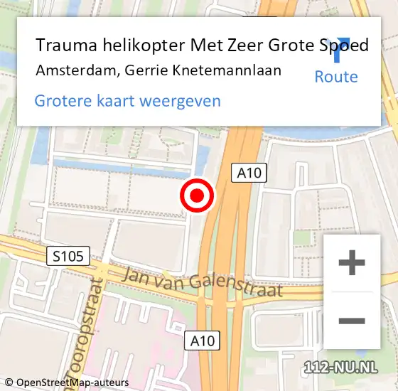 Locatie op kaart van de 112 melding: Trauma helikopter Met Zeer Grote Spoed Naar Amsterdam, Gerrie Knetemannlaan op 3 juni 2024 21:00