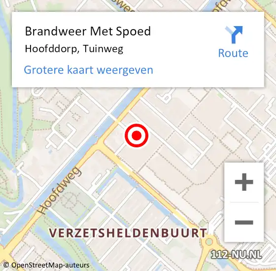 Locatie op kaart van de 112 melding: Brandweer Met Spoed Naar Hoofddorp, Tuinweg op 3 juni 2024 21:13