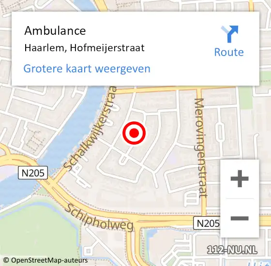 Locatie op kaart van de 112 melding: Ambulance Haarlem, Hofmeijerstraat op 3 juni 2024 21:14