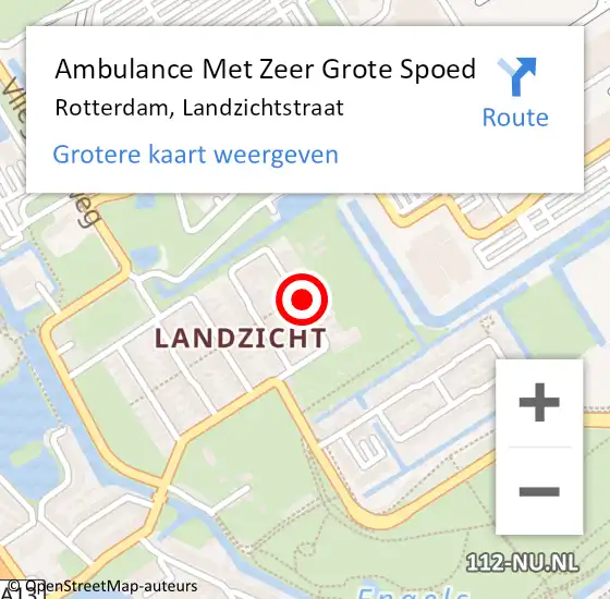 Locatie op kaart van de 112 melding: Ambulance Met Zeer Grote Spoed Naar Rotterdam, Landzichtstraat op 3 juni 2024 21:36