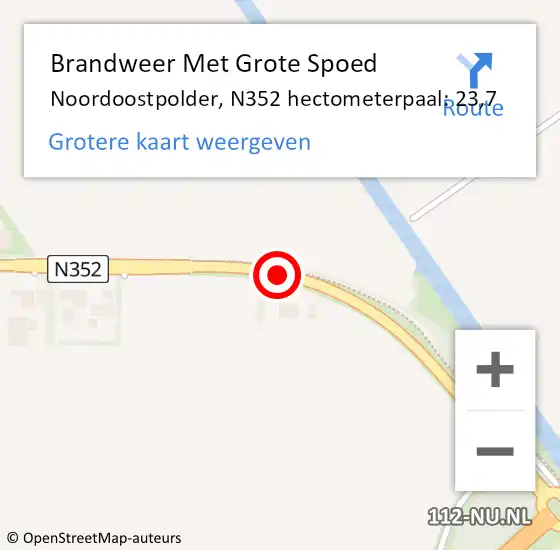 Locatie op kaart van de 112 melding: Brandweer Met Grote Spoed Naar Noordoostpolder, N352 hectometerpaal: 23,7 op 3 juni 2024 21:40