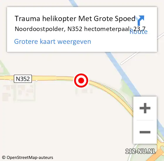 Locatie op kaart van de 112 melding: Trauma helikopter Met Grote Spoed Naar Noordoostpolder, N352 hectometerpaal: 23,7 op 3 juni 2024 21:43