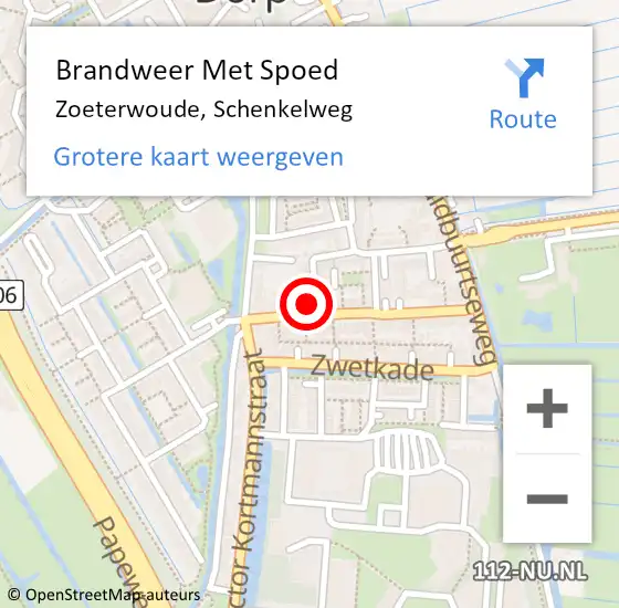 Locatie op kaart van de 112 melding: Brandweer Met Spoed Naar Zoeterwoude, Schenkelweg op 3 juni 2024 21:47