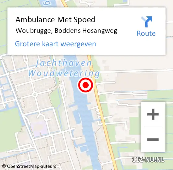 Locatie op kaart van de 112 melding: Ambulance Met Spoed Naar Woubrugge, Boddens Hosangweg op 3 juni 2024 21:48