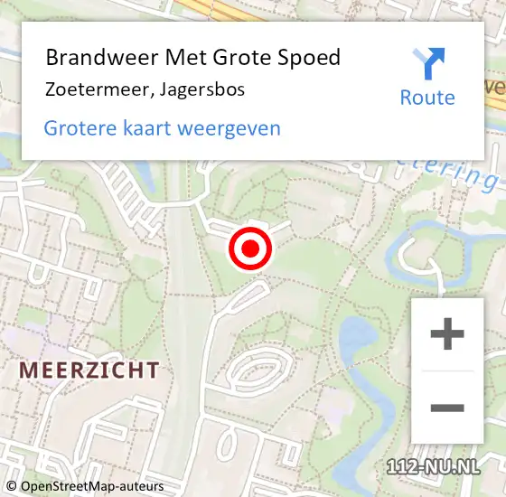 Locatie op kaart van de 112 melding: Brandweer Met Grote Spoed Naar Zoetermeer, Jagersbos op 3 juni 2024 21:50