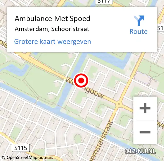 Locatie op kaart van de 112 melding: Ambulance Met Spoed Naar Amsterdam, Schoorlstraat op 3 juni 2024 21:55