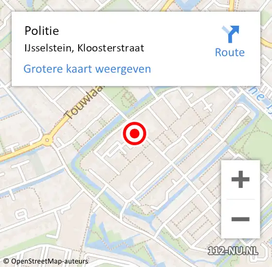 Locatie op kaart van de 112 melding: Politie IJsselstein, Kloosterstraat op 3 juni 2024 22:26