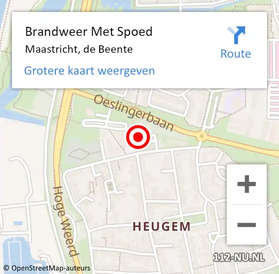 Locatie op kaart van de 112 melding: Brandweer Met Spoed Naar Maastricht, de Beente op 3 juni 2024 22:52