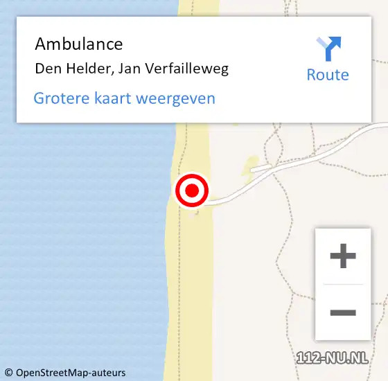 Locatie op kaart van de 112 melding: Ambulance Den Helder, Jan Verfailleweg op 3 juni 2024 23:33