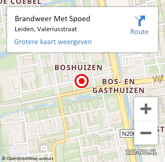 Locatie op kaart van de 112 melding: Brandweer Met Spoed Naar Leiden, Valeriusstraat op 3 juni 2024 23:40