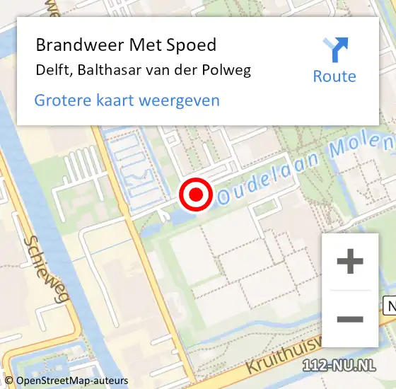 Locatie op kaart van de 112 melding: Brandweer Met Spoed Naar Delft, Balthasar van der Polweg op 3 juni 2024 23:51