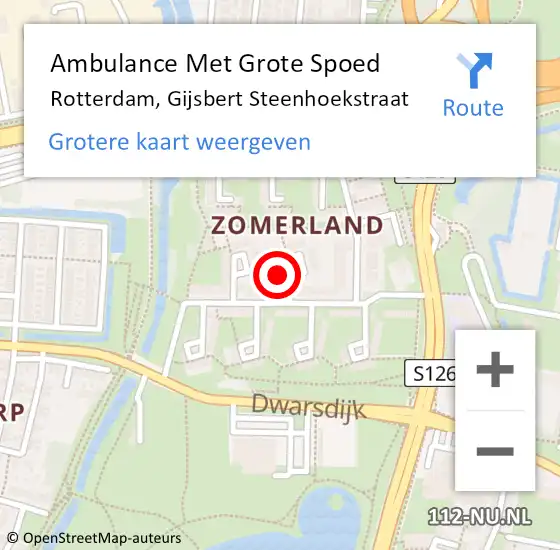 Locatie op kaart van de 112 melding: Ambulance Met Grote Spoed Naar Rotterdam, Gijsbert Steenhoekstraat op 4 juni 2024 00:13