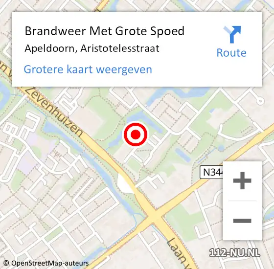 Locatie op kaart van de 112 melding: Brandweer Met Grote Spoed Naar Apeldoorn, Aristotelesstraat op 4 juni 2024 00:51