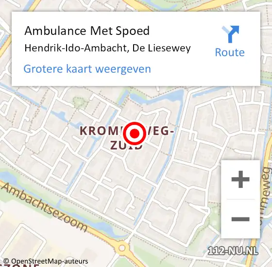 Locatie op kaart van de 112 melding: Ambulance Met Spoed Naar Hendrik-Ido-Ambacht, De Liesewey op 4 juni 2024 00:52