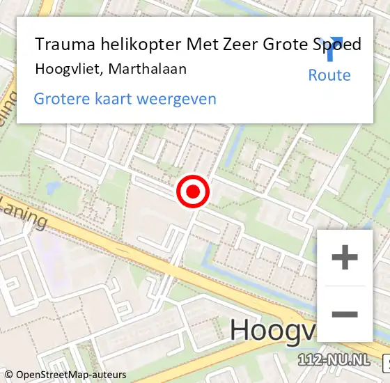 Locatie op kaart van de 112 melding: Trauma helikopter Met Zeer Grote Spoed Naar Hoogvliet, Marthalaan op 4 juni 2024 01:07