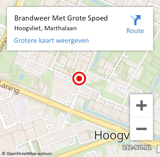 Locatie op kaart van de 112 melding: Brandweer Met Grote Spoed Naar Hoogvliet, Marthalaan op 4 juni 2024 01:07