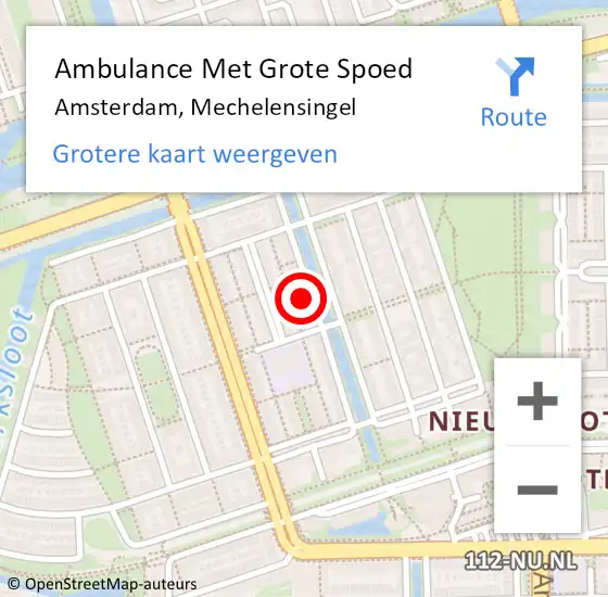 Locatie op kaart van de 112 melding: Ambulance Met Grote Spoed Naar Amsterdam, Mechelensingel op 4 juni 2024 01:08