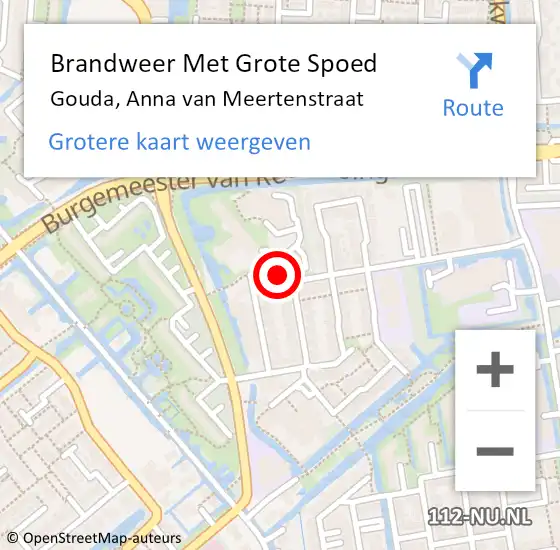 Locatie op kaart van de 112 melding: Brandweer Met Grote Spoed Naar Gouda, Anna van Meertenstraat op 4 juni 2024 01:27