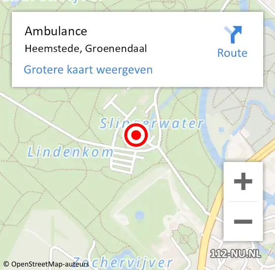 Locatie op kaart van de 112 melding: Ambulance Heemstede, Groenendaal op 4 juni 2024 05:24