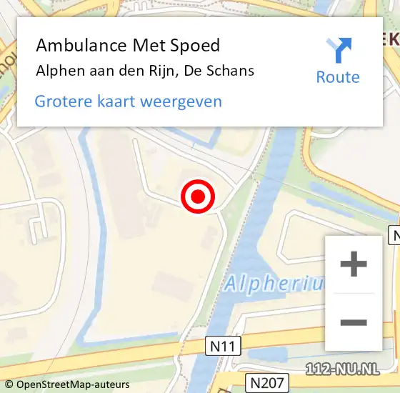 Locatie op kaart van de 112 melding: Ambulance Met Spoed Naar Alphen aan den Rijn, De Schans op 4 juni 2024 07:06