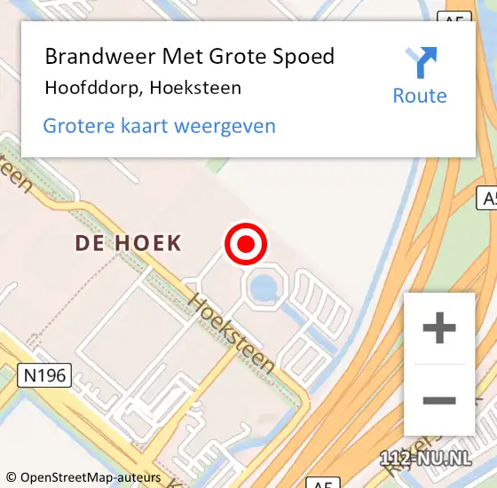 Locatie op kaart van de 112 melding: Brandweer Met Grote Spoed Naar Hoofddorp, Hoeksteen op 4 juni 2024 07:26