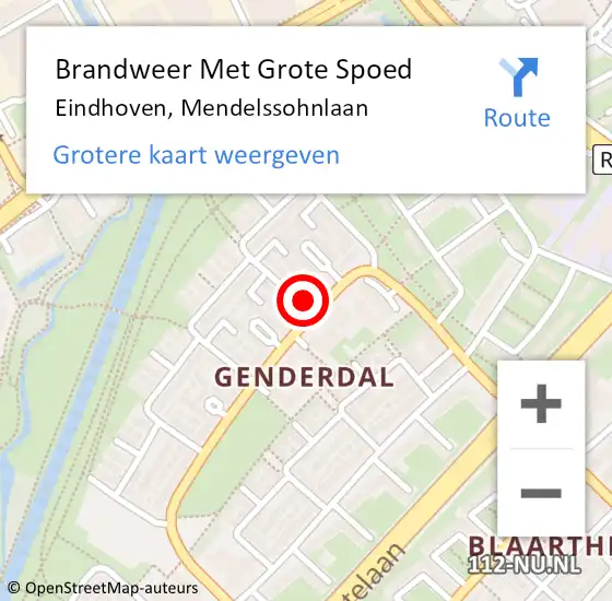 Locatie op kaart van de 112 melding: Brandweer Met Grote Spoed Naar Eindhoven, Mendelssohnlaan op 4 juni 2024 07:34