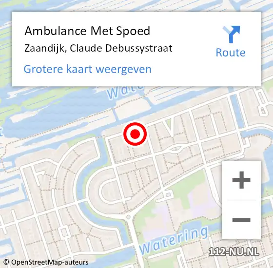 Locatie op kaart van de 112 melding: Ambulance Met Spoed Naar Zaandijk, Claude Debussystraat op 4 juni 2024 07:40