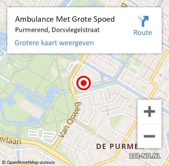 Locatie op kaart van de 112 melding: Ambulance Met Grote Spoed Naar Purmerend, Dorsvlegelstraat op 4 juni 2024 07:51