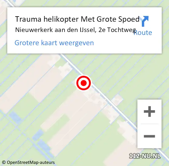 Locatie op kaart van de 112 melding: Trauma helikopter Met Grote Spoed Naar Nieuwerkerk aan den IJssel, 2e Tochtweg op 4 juni 2024 08:52