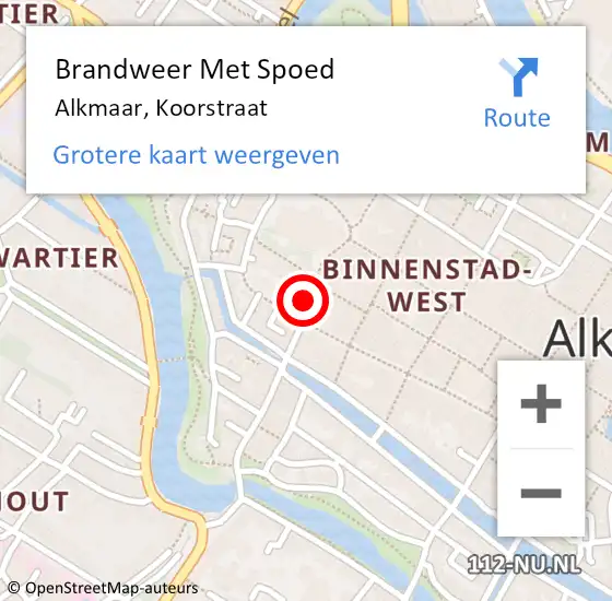 Locatie op kaart van de 112 melding: Brandweer Met Spoed Naar Alkmaar, Koorstraat op 4 juni 2024 09:00