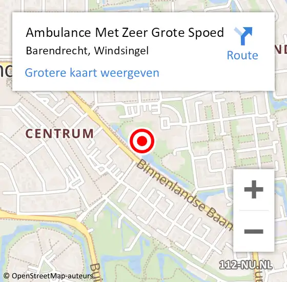 Locatie op kaart van de 112 melding: Ambulance Met Zeer Grote Spoed Naar Barendrecht, Windsingel op 4 juni 2024 09:04