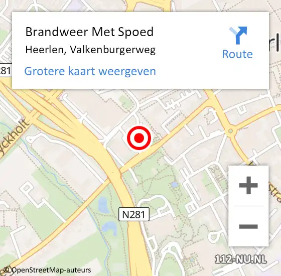 Locatie op kaart van de 112 melding: Brandweer Met Spoed Naar Heerlen, Valkenburgerweg op 4 juni 2024 09:07