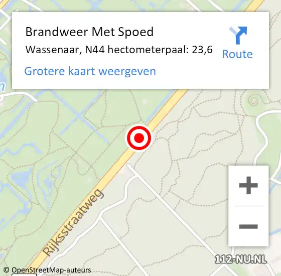 Locatie op kaart van de 112 melding: Brandweer Met Spoed Naar Wassenaar, N44 hectometerpaal: 23,6 op 4 juni 2024 09:23
