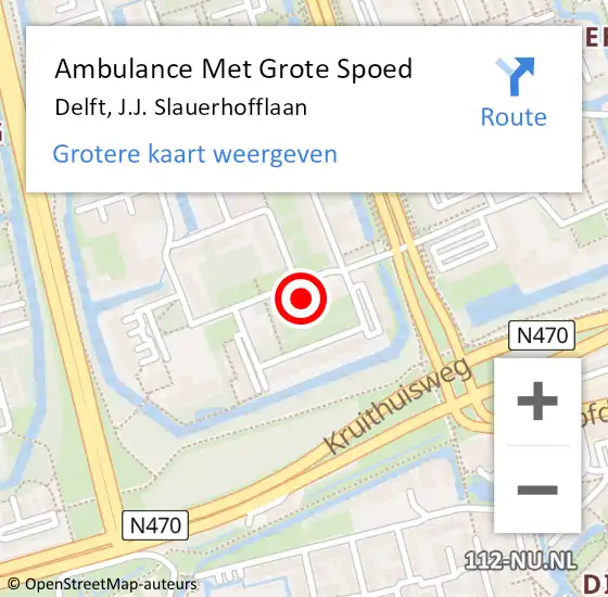 Locatie op kaart van de 112 melding: Ambulance Met Grote Spoed Naar Delft, J.J. Slauerhofflaan op 4 juni 2024 09:32