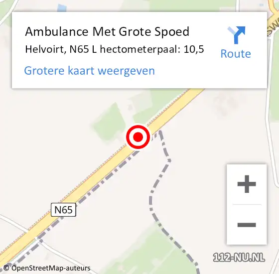 Locatie op kaart van de 112 melding: Ambulance Met Grote Spoed Naar Haaren, N65 R hectometerpaal: 13,5 op 8 oktober 2014 10:21