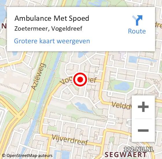 Locatie op kaart van de 112 melding: Ambulance Met Spoed Naar Zoetermeer, Vogeldreef op 4 juni 2024 10:25