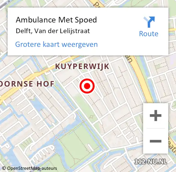 Locatie op kaart van de 112 melding: Ambulance Met Spoed Naar Delft, Van der Lelijstraat op 4 juni 2024 10:29