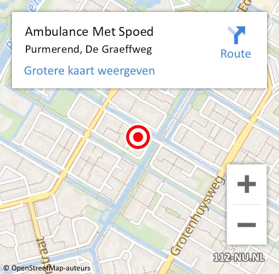 Locatie op kaart van de 112 melding: Ambulance Met Spoed Naar Purmerend, De Graeffweg op 4 juni 2024 10:39