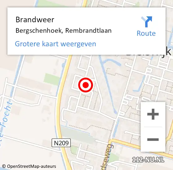 Locatie op kaart van de 112 melding: Brandweer Bergschenhoek, Rembrandtlaan op 4 juni 2024 10:40