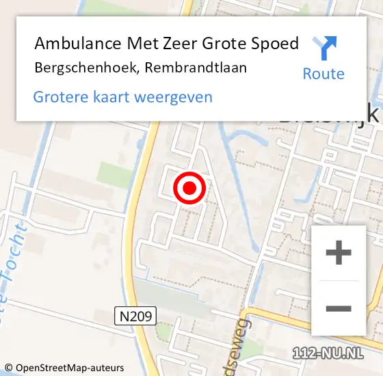 Locatie op kaart van de 112 melding: Ambulance Met Zeer Grote Spoed Naar Bergschenhoek, Rembrandtlaan op 4 juni 2024 10:47