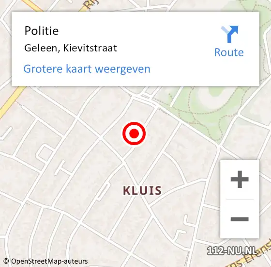 Locatie op kaart van de 112 melding: Politie Geleen, Kievitstraat op 4 juni 2024 11:07