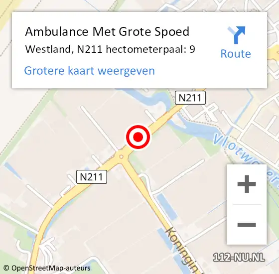 Locatie op kaart van de 112 melding: Ambulance Met Grote Spoed Naar Westland, N211 hectometerpaal: 9 op 4 juni 2024 11:21