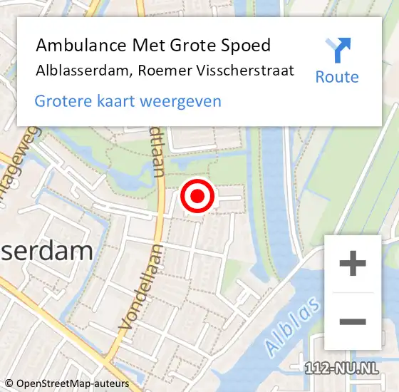 Locatie op kaart van de 112 melding: Ambulance Met Grote Spoed Naar Alblasserdam, Roemer Visscherstraat op 4 juni 2024 11:37