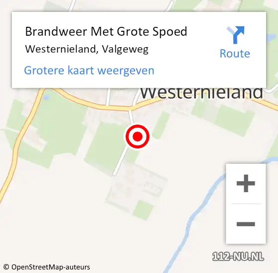 Locatie op kaart van de 112 melding: Brandweer Met Grote Spoed Naar Westernieland, Valgeweg op 4 juni 2024 11:52